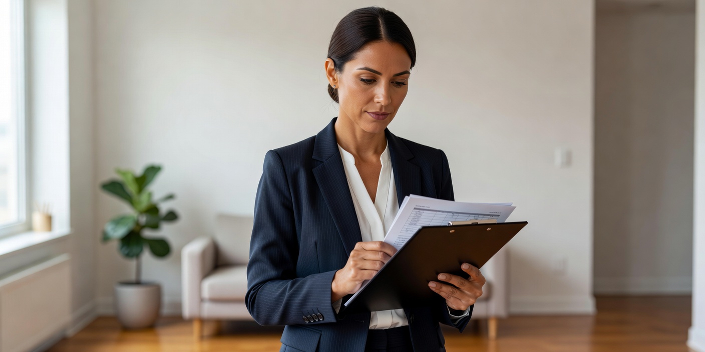 A professional host reviewing property management notes on a clipboard